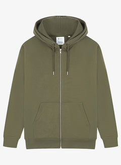 Overhead view of Khaki green zip up hoodie on a white background from London Nootropics